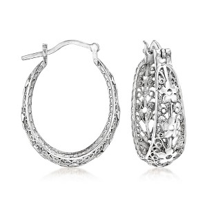 Ross-Simons Sterling Silver Floral Filigree Hoop Earrings - 1 of 3