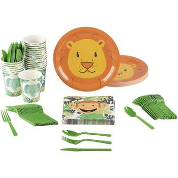 Blue Panda Animal Party Supplies - Serves 24 Zoo Jungle Theme for Birthday & Baby Shower, Includes Paper Plates, Napkin, Cups, Cutlery