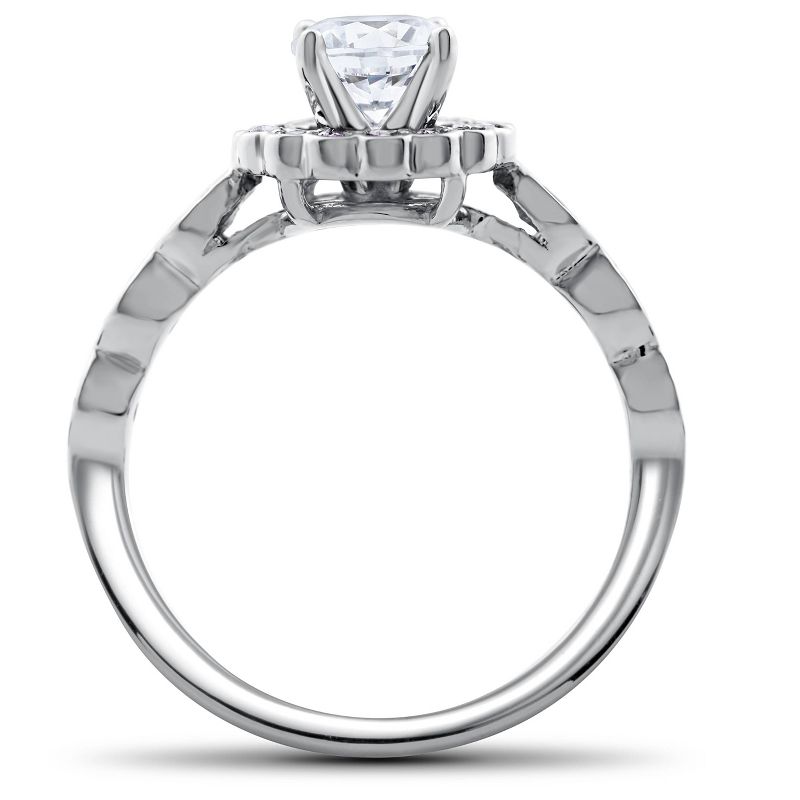 Pompeii3 1 Carat D VS2 Enhanced Halo Diamond Engagement Ring Set Round Cut 14K White Gold, 2 of 5
