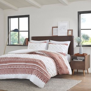 Sapphtopaz Comforter Set Quilt Set with Tufted Chevron Chenille Tufting Botanical Printing 3 Piece 1 Quilt, 2 Pillow Shams - 1 of 4