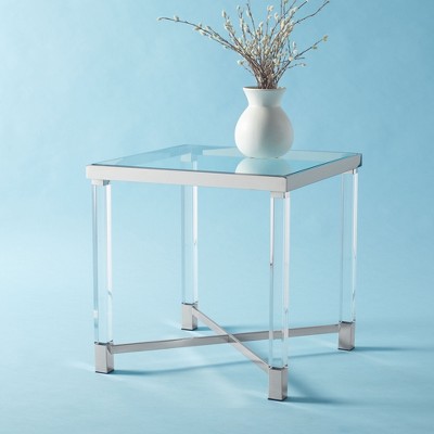 Shawna 28'' Silver Acrylic Square End Table with Glass Top