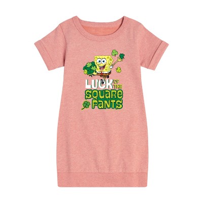 - SpongeBob Squarepants - Luck Of The Square Pants Graphic Short Sleeve Fleece Dress