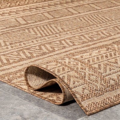Beige Geometric Striped 8' x 10' Synthetic Area Rug