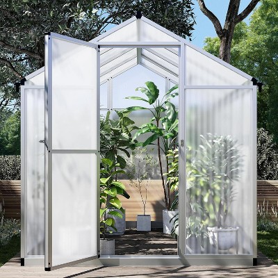 GustoWave   Aluminum Outdoor Greenhouse , Ideal for Growing Vegetables, Herbs, and Outdoor Plants，Silver.