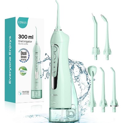COSLUS Water Dental Flosser Teeth Pick: Portable Cordless Oral Irrigator 300ML Rechargeable Travel Irrigation Cleaner Electric Flossing Machine
