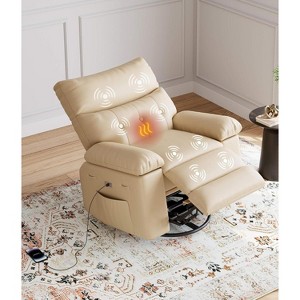 Oversized Power Rocker Swivel Recliner Chair - Heat and Massage,  Ergonomic PU Leather Single Sofa, Tall Back, Padded Seat, Lazy Chair - 1 of 4
