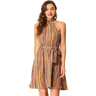 INSPIRE CHIC Women's Belted Halter Neck Sleeveless Dress