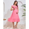 Womens Maternity Short Sleeve Sweetheart Neck Summer Casual Smocked Boho Drawstring Maxi Dress Photoshoot Baby Shower - 2 of 4