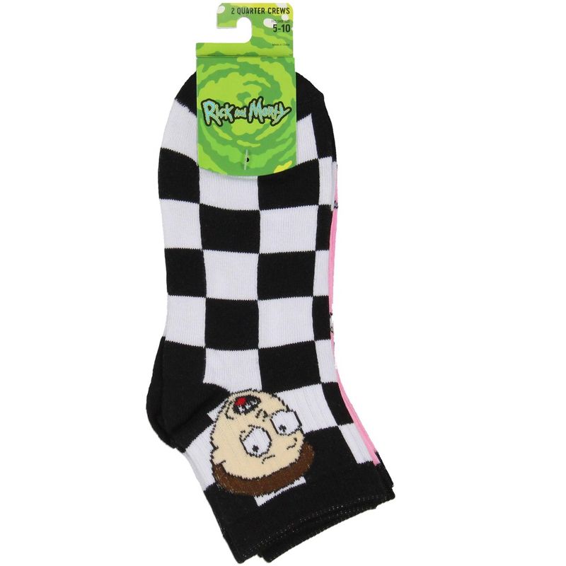 Rick and Morty Men's Face Expressions Print Checkered Quarter Crew Socks 2 Count Multicoloured, 5 of 6