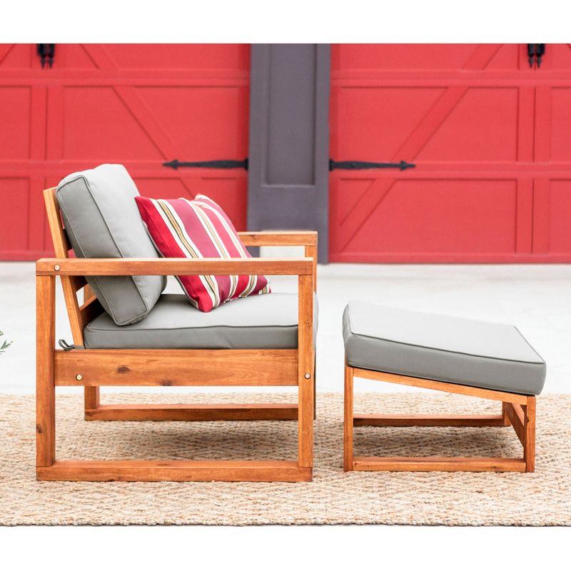 Galia 2pc Square Leg Acacia Wood Chair and Ottoman with Cushions - Brown - Saracina Home, 5 of 20