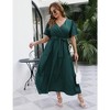 Garvee Women Plus Size V Neck Wrap Maxi Dress High Waist Ruffle Summer Casual Dress with Belt Short Sleeve - 3 of 4