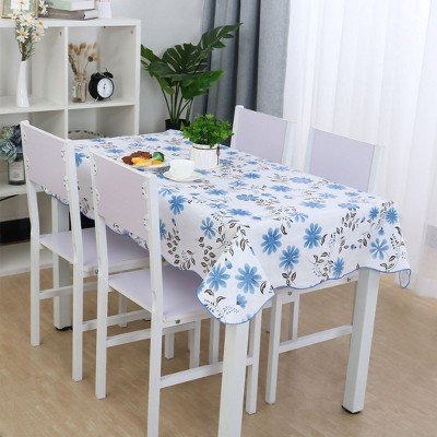 41"x60" Rectangle Vinyl Water Oil Resistant Printed Tablecloths Blue Flower - PiccoCasa