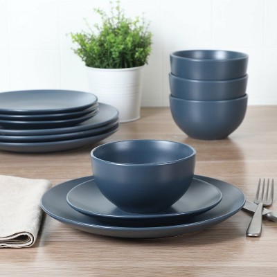 Matte Blue Ceramic 12-Piece Dinnerware Set for 4