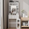 ELECWISH Vanity Tables,  Small Vanity Desk with Sliding Mirror and Lights, Makeup Vanities Set with drawer for Bedroom, White - 2 of 4
