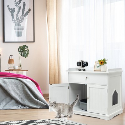 White MDF Freestanding Cat Litter Box Enclosure with Drawer