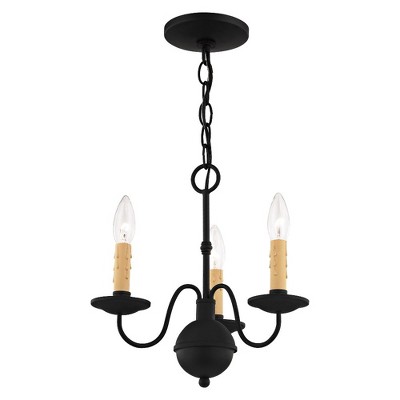 Elegant Black Mini Chandelier with 3 Candelabra Lights
