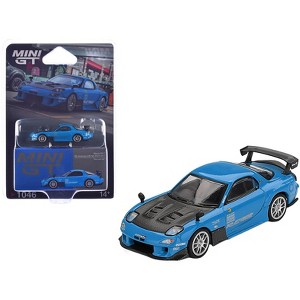 Mazda RX-7 RE-Amemiya 20B NA 3ROTOR-7 RHD "Ama-san Go" Blue with Carbon Hood Limited Edition 1/64 Diecast Model Car by Mini GT - 1 of 4