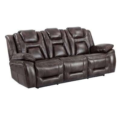 Oportuna Brown Faux Leather Dual Power Reclining Sofa Set