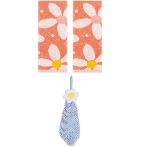 REGALWOVEN 3 Pcs Soft Absorbent Floral Pattern Bathroom Hand Towels - 1 of 4