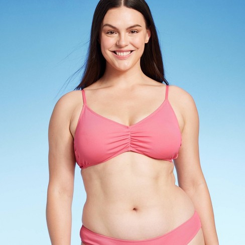 Women's Shirred Ribbed Bralette Bikini Top - Shade & Shore™ Pink Xl : Target