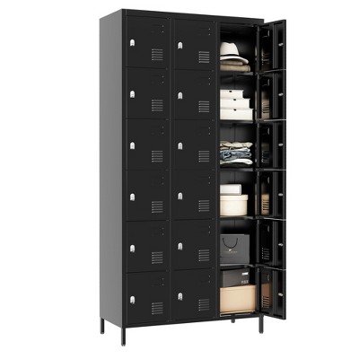 Munora - 72" 18-Door Metal Locker Storage Cabinet - Lockable for Office/School/Gym - Black