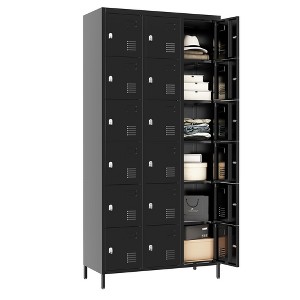 Munora - 72" 18-Door Metal Locker Storage Cabinet - Lockable for Office/School/Gym - Black - 1 of 4