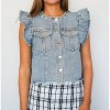 Women's Denim Rhinestone Ruffle Vest - Main Strip S - 2 of 3