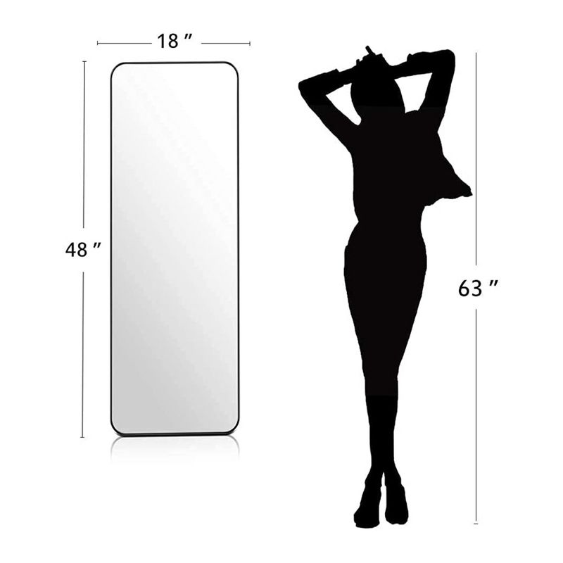 ANDY STAR Modern Decorative 18 x 48 Inch Rectangular Wall Mounted or Floor Full Body Length Mirror with Stainless Steel Metal Frame, Matte Black, 5 of 7