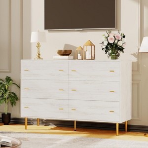 6 Drawers Dresser, 44" Tall Wood Rustic Chest of Drawers with Bar Handles, Vintage Design, Storage Dressers Organizer for Bedroom, Living Room - 1 of 4