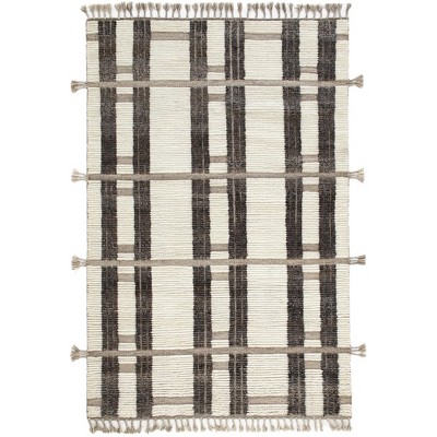 Everett Hand-Knotted Ivory and Charcoal Stripe Wool Rug 3' x 5'