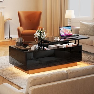 Buenhomino 47" Modern LED Coffee Table with Lift Top, All Black Coffee Table with Storage High Gloss Surface - 1 of 4