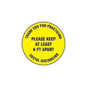 Accuform Slip-Gard Floor Decal "Please Keep at Least 6 FT Apart " Vinyl 17" Yellow (MFS427) - 1 of 1