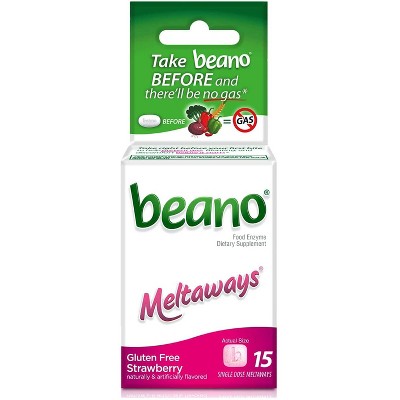 Beano - Meltaways Gas Prevention & Digestive Enzyme Supplement, Strawberry Flavor, 15 Count