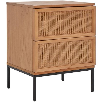 Natural Rattan and Black 2-Drawer Nightstand
