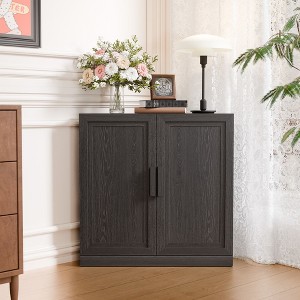 PexFix 31" x 31" Farmhouse Corner Cabinet Wooden Corner Storage Cabinet with Adjustable Shelves for Home Corners Living Room Bathroom Bedroom Black - 1 of 4