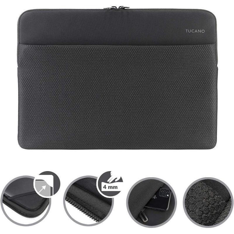 Tucano - Neotex Sleeve, Neoprene case for MacBook Pro 16" and Laptop 15.6", Front Pocket, Anti Slip System Against Accidental Falls Black, 3 of 9