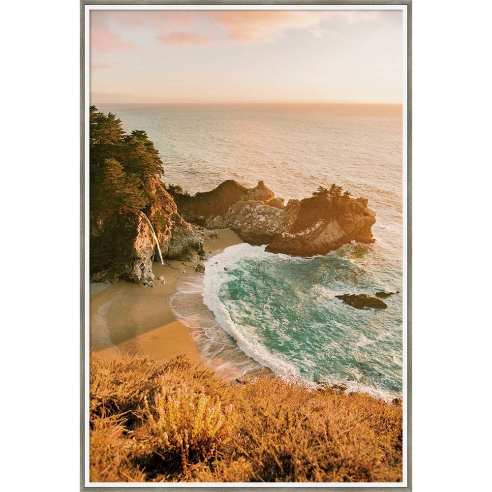 Photos - Other Decoration Amanti Art 28"x41" Malibu Beach by Krista Broadway Wood Framed Wall Art Print Silver : Coastal Scene, Giclee Print, Fir Wood