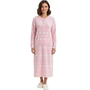 ADR Women's Plush Fleece Nightgown Woman, Long Cozy Kaftan with Pockets, Plaid & Solid Colors - 1 of 3