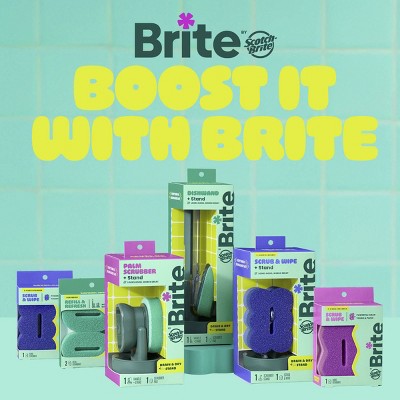 Brite by Scotch-Brite Fillable Palm Scrubber Dish Sponge with Built-in Soap Dispenser and Drain + Dry Stand