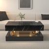 Modern Coffee Tables for Living Room, LED Coffee Table, Storage Coffee Table, Wood Center Table with 2 Drawers and Open Side Shelf, White - 2 of 4