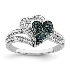 Black Bow Jewelry 1/3 Ctw Blue & White Diamond Double Heart Ring in Sterling Silver - 1 of 4