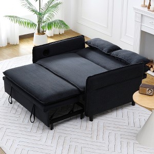 65.74-inch black letter striped Polyester multi-functional sofa bed, suitable for bedrooms and living rooms.The armrests and backrests are adjustable - 1 of 1
