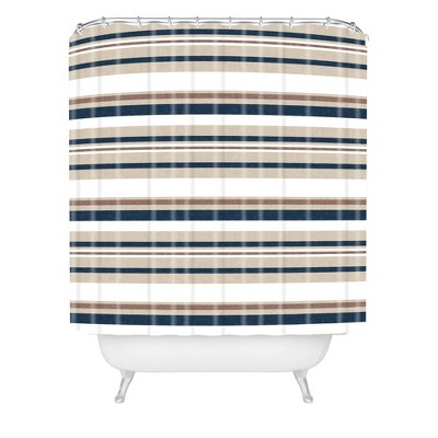 Little Arrow Design Co Multi Striped Shower Curtain Blue/Brown - Deny Designs