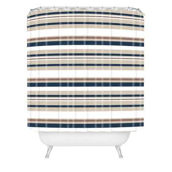 Little Arrow Design Co Multi Striped Shower Curtain Blue/Brown - Deny Designs