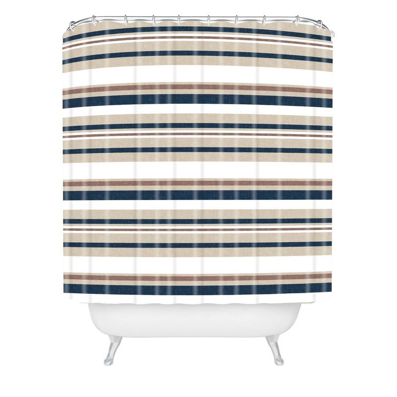 Little Arrow Design Co Multi Striped Shower Curtain Blue/Brown - Deny Designs, 1 of 8