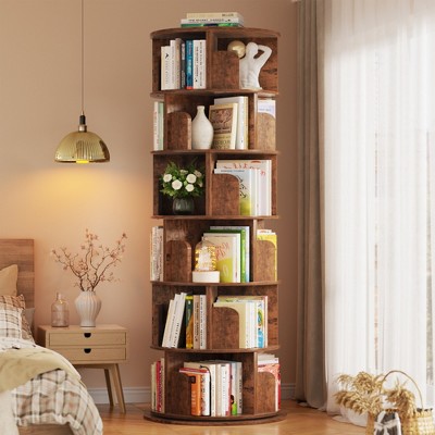 Aheaplus 6-tier Bookshelf for Home Office, 360 Rotating,  Corner Bookcase