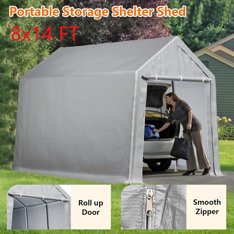 Outdoor Carport Storage Tent Garage Heavy Duty Shed Car Shelter Canopy, 1 of 7