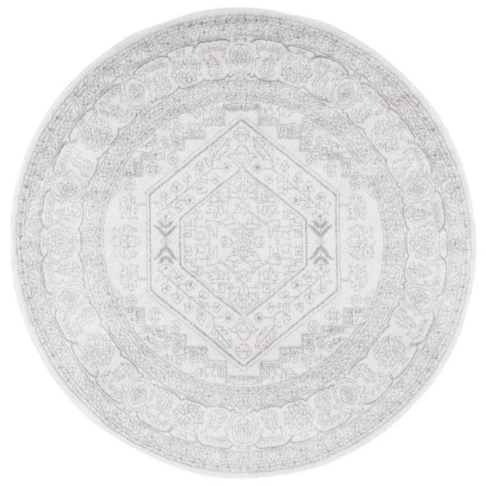  Round Medallion Loomed Area Rug Ivory/Silver