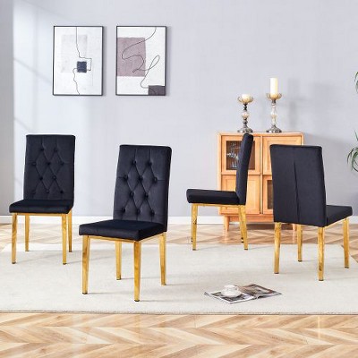 CAVINAS Velvet Armless Chairs, Dining Chairs with Metal Legs, Grid and Buckle Design for Kitchen, Conference Room, Living Room