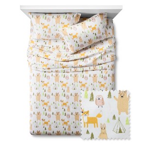 Woodland Whimsy Sheet Set - Pillowfort , Size: TWIN, Green White Yellow
